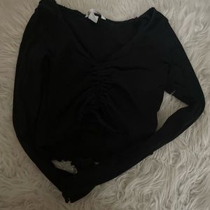 Ruched black long sleeve top